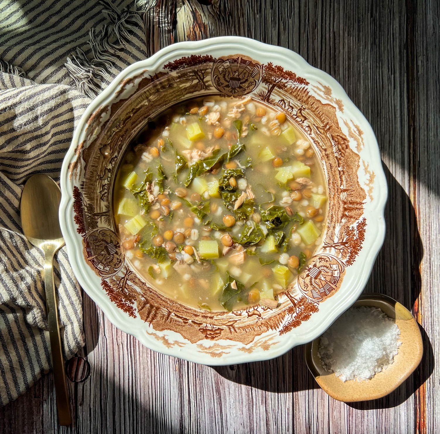Bone Broth Soup with Chicken, Barley & Kale - The Blonde Flexitarian